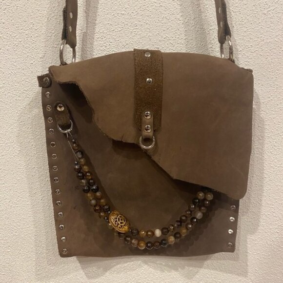 Vintage Western Leather Beaded Satchel VGUC - Picture 2 of 5